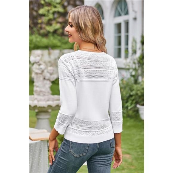 Women's 2024 Cropped Cardigan 3/4 Sleeve Lightweight Crochet Shrug Hollowed - Picture 3 of 6